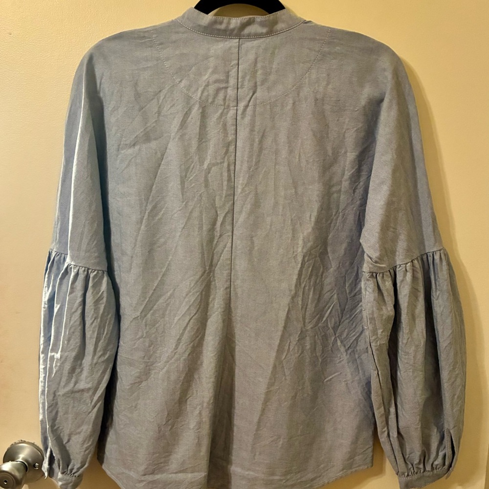 Ramblers Way 100% Cotton Chambray Blue Popover Peasant Blouse Sustainable M - Picture 7 of 8